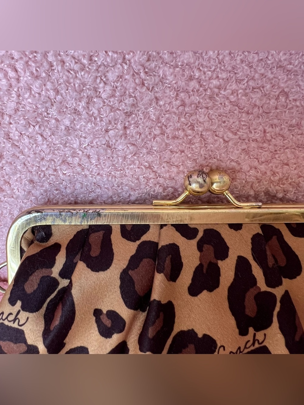 Coach Leopard Print Satin Framed Kisslock Wristlet Clutch - Picture 3 of 7